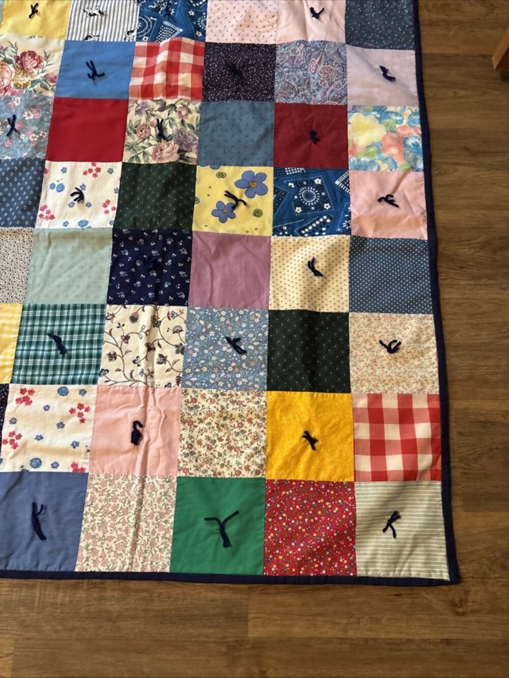 Small Homemade Tie Quilt Throw Pink Backing Excellent Size 47 X 41 - Picture 2 of 6